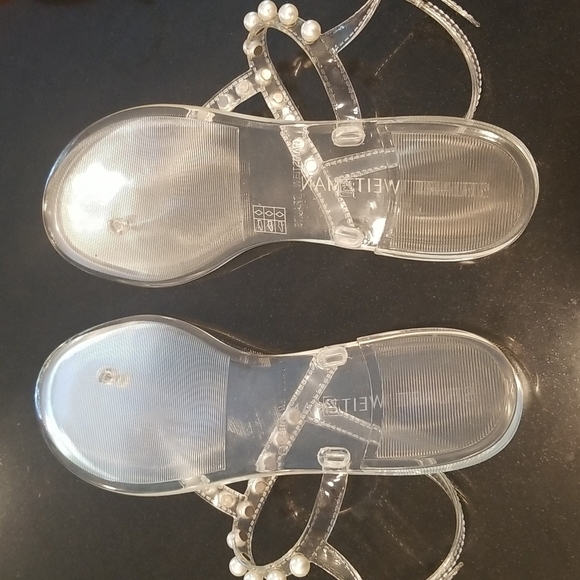 💕STUART WEITZMAN💕 Goldie Jelly Sandal Thong ~ Clear Pearl Embellishments 12 - Picture 12 of 15